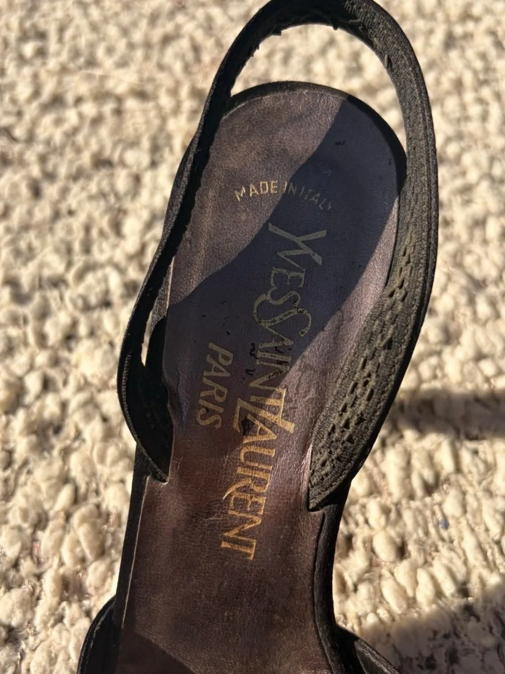 Yves Saint Laurent Black Satin Bow Slingback Heels